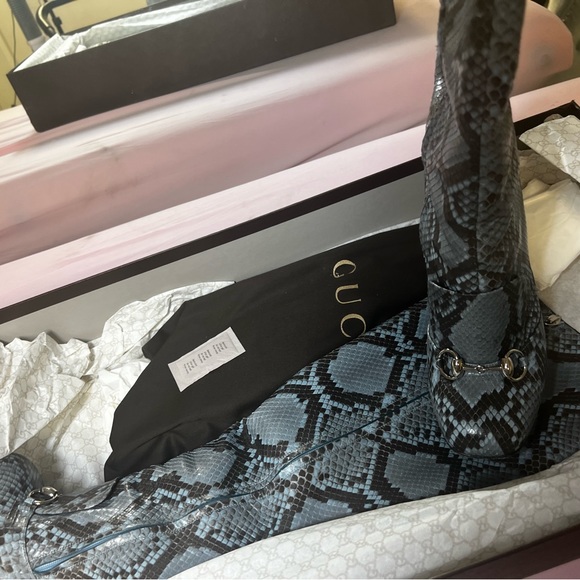 GUCCI PYTHON HORSEBIT KNEE HIGH BOOTS BLUE BROWN 38 - Picture 7 of 13